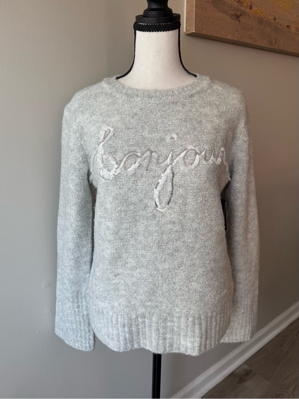 Karl Lagerfeld Paris Bonjour Metallic Sweater NWT S